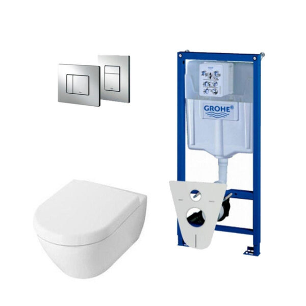 Villeroy Boch Subway 2.0 DirectFlush Toiletset - softclose - grohe reservoir - bedieningsplaat - chroom 0720001/0729205/ga26028/SW729014/SW729113