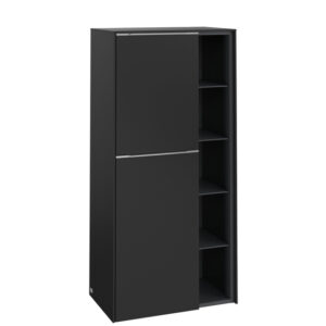 Villeroy & Boch Subway 3.0 Badkamerkast - 60x35x120cm - 2 linksdraaiende softclose deuren - 5 open vakken - aluminium glanzende greep - spaanplaat - volcano black C59800VL