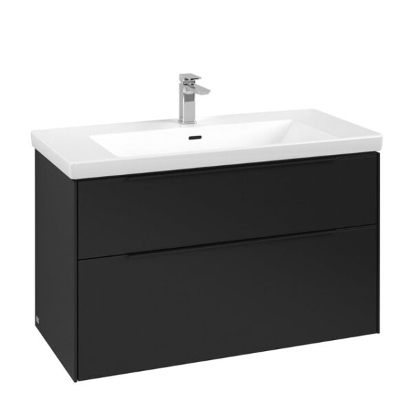 Villeroy & Boch Subway 3.0 wastafelonderkast 100x55x45cm met Volcano Black greep 2 softclose lades 1 sifonuitsparing spaanplaat volcano black C57001VL