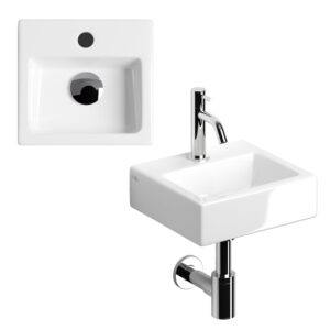 Clou InBe fonteinset 29x27cm nr1 inclusief kraan midden plug en sifon keramiek Wit IB/03.03099