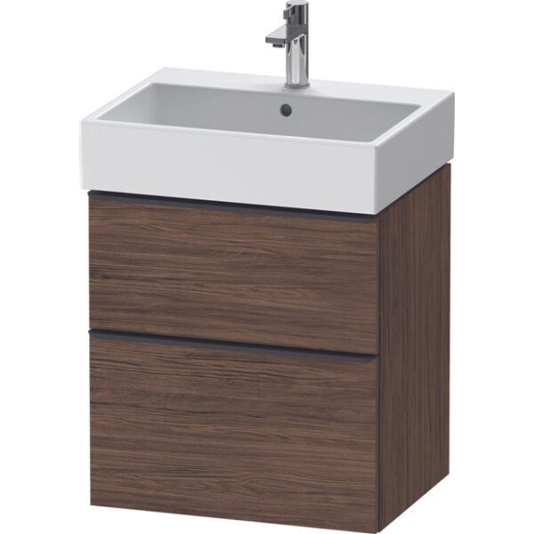 Duravit D-Neo wastafelonderkast 58.4x62.5x44.2cm 2 lades Noten (donker) Mat de437102121