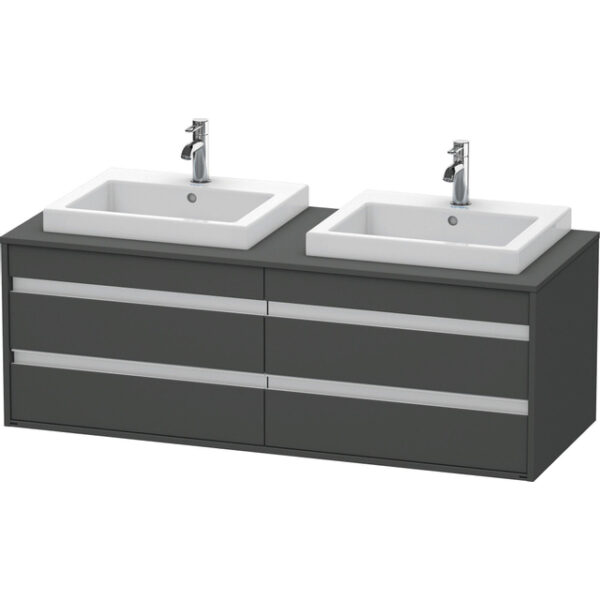 Duravit Ketho Wastafelonderkast 140x55.1x49.6cm Standaard greep wasbak links en rechts met softclose spaanplaat Grafiet Mat KT6757B4949