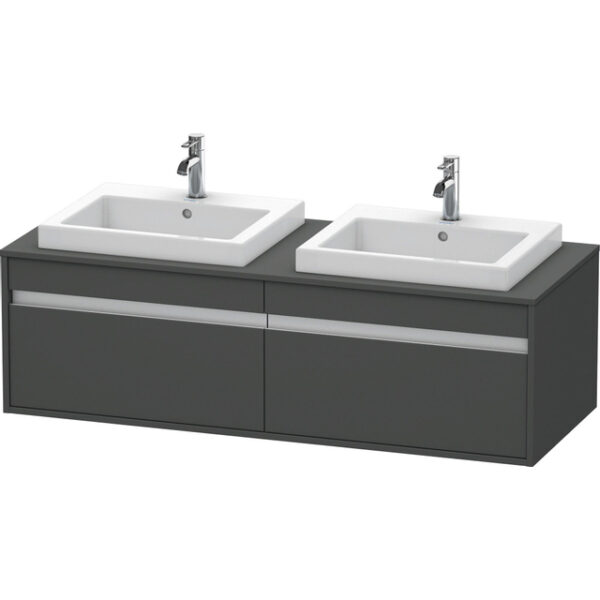 Duravit Ketho Wastafelonderkast 140x55.5x42.6cm 2 lades Standaard greep wasbak links en rechts met softclose spaanplaat Grafiet Mat KT6797B4949