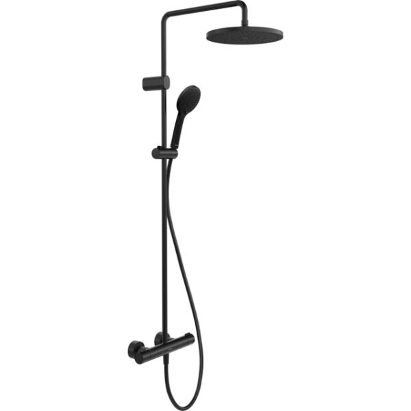 Duravit Shower Systems Douchesysteem - thermostatisch - HOH=15cm - hoofddouche Ø25.2cm - handdouche rond mat zwart TH4282008046