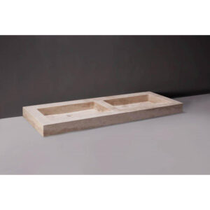 Forzalaqua Palermo Doppio wastafel 140.5x51.5x9cm Rechthoek 2 kraangaten 2 wasbakken Natuursteen Travertin gezoet 100220