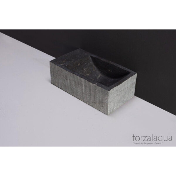 Forzalaqua Venetia Xs fonteinbak 29x16x10cm wasbak Rechts 0 kraangaten Natuursteen Blauw grijs gefrijnd 100231