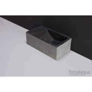 Forzalaqua Venetia Xs fonteinbak 29x16x10cm wasbak Rechts 1 kraangat links Natuursteen Blauw grijs gefrijnd 100235