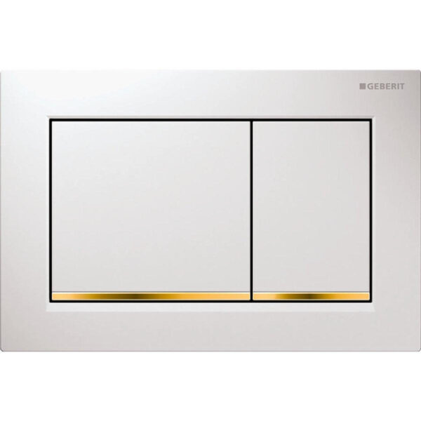 Geberit Omega30 bedieningplaat met frontbediening voor toilet 21.2x14.2cm wit / goud / wit 115080KK1