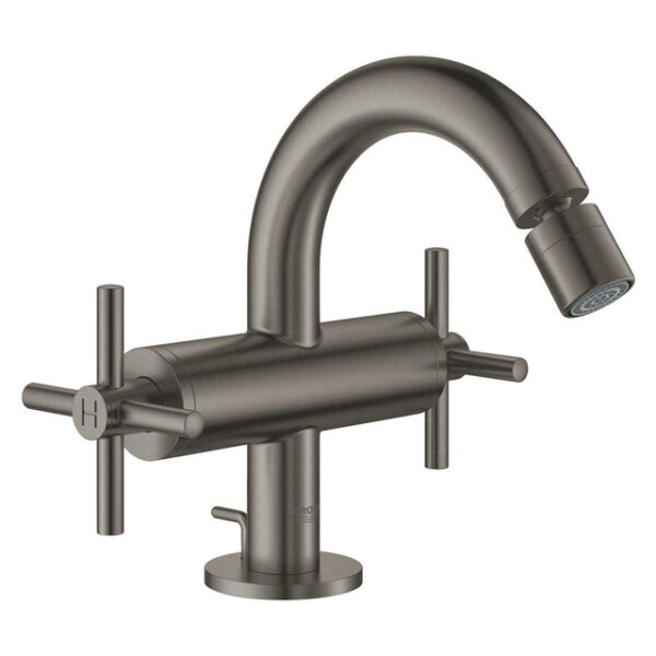 GROHE Atrio 1-gats bidetkraan M-size met waste met kruisgrepen brushed hard graphite 24027AL3