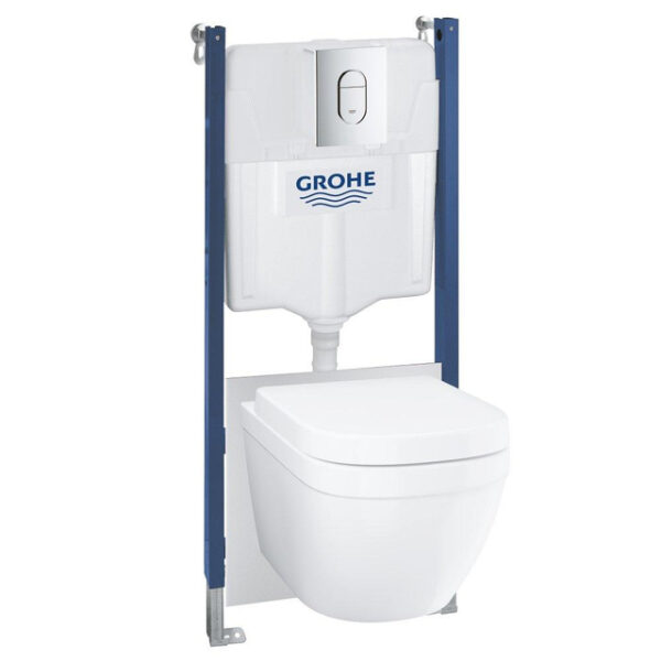 GROHE Euro Ceramic toiletset - Solido inbouwreservoir - spoelrandloos - softclose zitting - bedieningsplaat chroom - glans wit 39535000