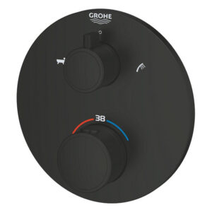 GROHE Grohtherm Badmengkraan - afdekset - thermostatisch - 2 uitgangen - met omstelling - rond - matte black 1022102430