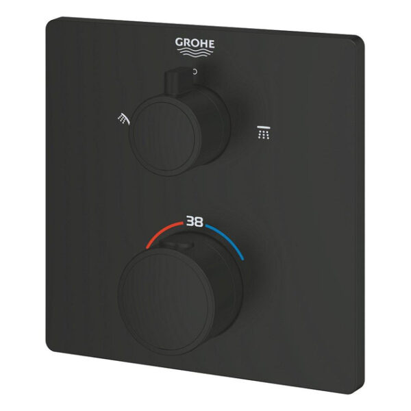 GROHE Grohtherm Douchemengkraan - afdekset - thermostatisch - 2 uitgangen - vierkant - matte black 1022092430