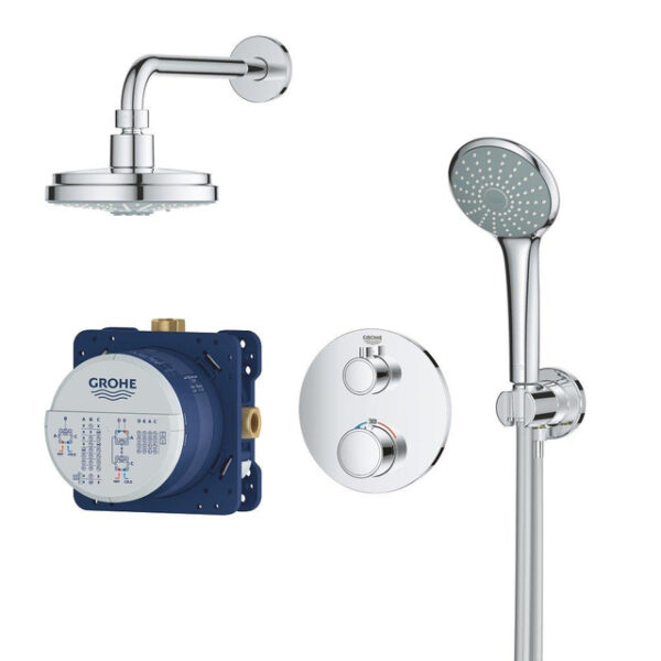 GROHE Grohtherm Perfect Regendoucheset - hoofdddouche 16cm - 2 functies handdouche rond 11cm - chroom 34735000