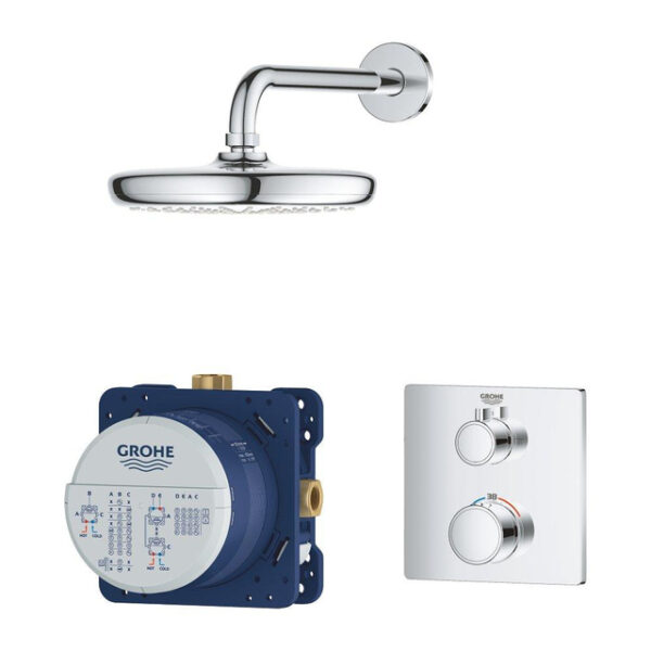 GROHE Grohtherm Perfect Regendoucheset - hoofdddouche 21cm - 1 functies - rechthoekig afbouwdeel - chroom 34728000