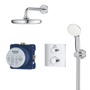 GROHE Grohtherm Perfect Regendoucheset - hoofdddouche 21cm - 2 functies handdouche rond 10cm - rechthoekig afbouwdeel - chroom 34729000