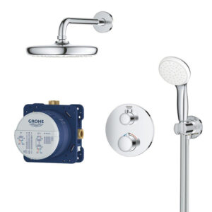 GROHE Grohtherm Perfect Regendoucheset - hoofdddouche 21cm - 2 functies - rond afbouwdeel - handdouche rond 10cm - chroom 34727000