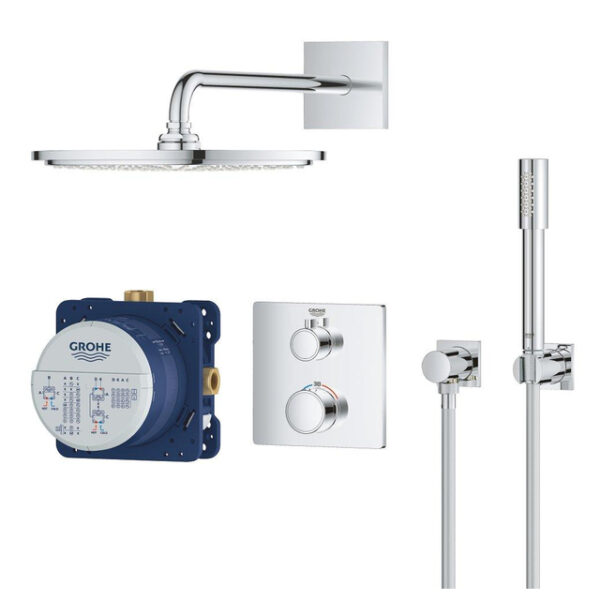 GROHE Grohtherm Perfect Regendoucheset - hoofdddouche 31cm - 2 functies handdouche staaf - rechthoekig afbouwdeel chroom 34730000