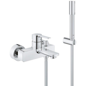 GROHE Lineare New badkraan met omstel en koppelingen met handdouche Sena met wanddouchehouder en doucheslang 150cm chroom 33850001