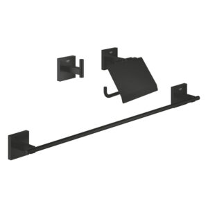 GROHE Start Cube QuickFix Accessoireset 3-delig - toiletrolhouder - met klep - handdoekhaak - handdoekhouder - 60cm - matte black 411242430