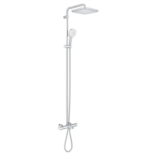 GROHE Tempesta 250 Cube Regendoucheset - 158.8cm - hoofddouche - 25cm - vierkante handdouche - 2 straalsoorten - met badthermostaat - chroom 26691001