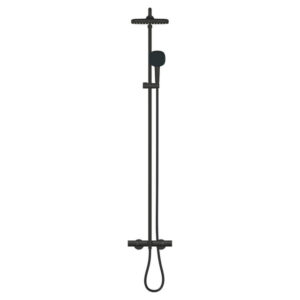 GROHE Tempesta 250 Cube Regendoucheset - 164.1cm - hoofddouche - 25cm - vierkante handdouche - 2 straalsoorten - met thermostaatkraan - matte black 266912431