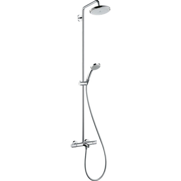 Hansgrohe Croma 220 Showerpipe: met badkraan thermostatisch met omstel en koppelingen met 100 Vario handdouche met Croma 22cm O hoofddouch chroom 27223000