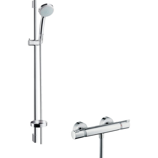 Hansgrohe Ecostat Comfort douchekraan thermostatisch UnicaC glijstang 90cm met handdouche Croma 100 EcoSmart chroom 27035000