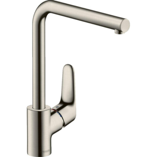 Hansgrohe Focus keukenkraan met rechte hoge uitloop RVS look 31817800