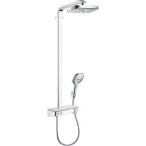 Hansgrohe Raindance Select E 300 2jet showerpipe EcoSmart: met Showertablet 300 opbouwkraan thermostatisch met Raind. Select E 120 3jet handdouche en hoofddouche 2jet chroom 27283000