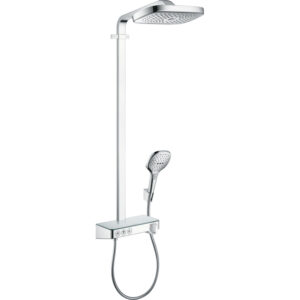 Hansgrohe Raindance Select E300 showerpipe: met Showertablet 300 opbouwkraan thermostatisch met handdouche 3jet en hoofddouche 3jet chroom 27127000