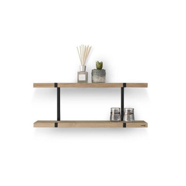 Looox Shelf Wood wandplank duo 80x28x15cm met zwart mat ophanging eiken old grey / zwart mat WWSDUO80MZ