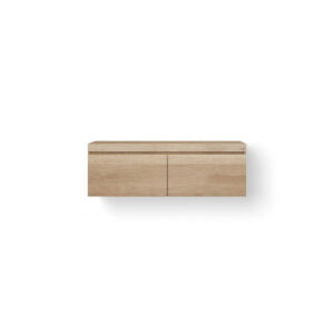 Looox Wood collection Wooden Drawer BoX ladenkast met 2 laden 120x45x46cm met softclose eiken old grey WDB1200-2