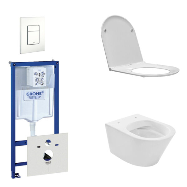 Praya Vesta Toiletset - spoelrandloos - inbouwreservoir - softclose - quickrelease - bedieningsplaat - wit 0720003/0729205/sw95748/sw96079/