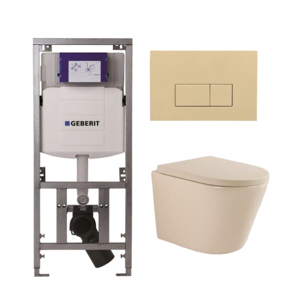 QeramiQ Dely Swirl Toiletset - 36.3x51.7cm - Geberit UP320 inbouwreservoir - 35 mm zitting - bedieningsplaat beige - rechthoekige knoppen - beige 0701131/SW1102366/SW1000771/SW1026259