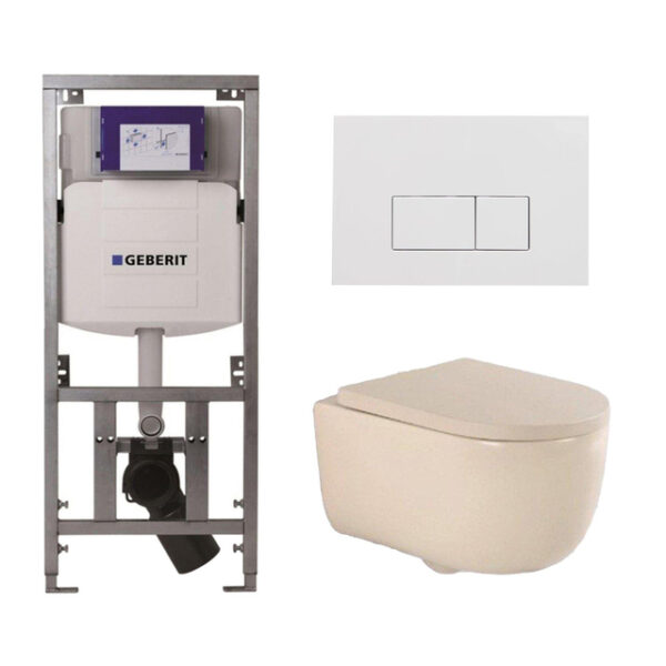 QeramiQ Dely Swirl Toiletset - 36.3x51.7cm - Geberit UP320 inbouwreservoir - 35 mm zitting - glans witte bedieningsplaat - rechthoekige knoppen - beige 0701131/SW706187/SW1000771/SW1026259