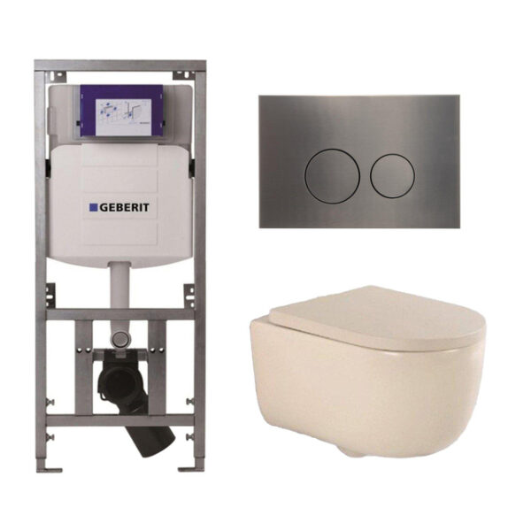 QeramiQ Dely Swirl Toiletset - 36.3x51.7cm - Geberit UP320 inbouwreservoir - 35mm zitting - gunmetal bedieningsplaat - ronde knoppen - beige 0701131/SW706198/SW1000771/SW1026259