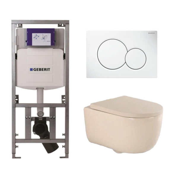 QeramiQ Dely Swirl Toiletset - 36.5x53cm - Geberit UP320 inbouwreservoir - 35mm zitting - witte sigma bedieningsplaat - ronde knoppen - beige 0701131/0700518/SW1000771/SW1026259