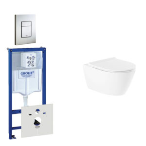 QeramiQ Salina Toiletset - inbouwreservoir - spoelrandloos - wandcloset - softclose - bedieningsplaat verticaal/horizontaal RVS 0729205/0720026/sw96855/sw96857/