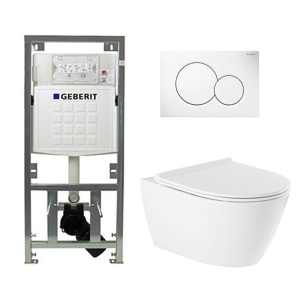 QeramiQ Salina Toiletset - rimless - diepspoel - softclose - quickrelease zitting - Geberit Sigma01 bedieningsplaat glans wit - wit 0701131/0700518/sw96855/sw96857/