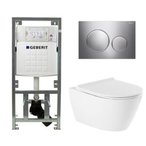 QeramiQ Salina Toiletset - rimless - diepspoel - softclose - quickrelease zitting - Geberit Sigma20 bedieningsplaat glans chroom mat - wit 0701131/sw53742/sw96855/sw96857/