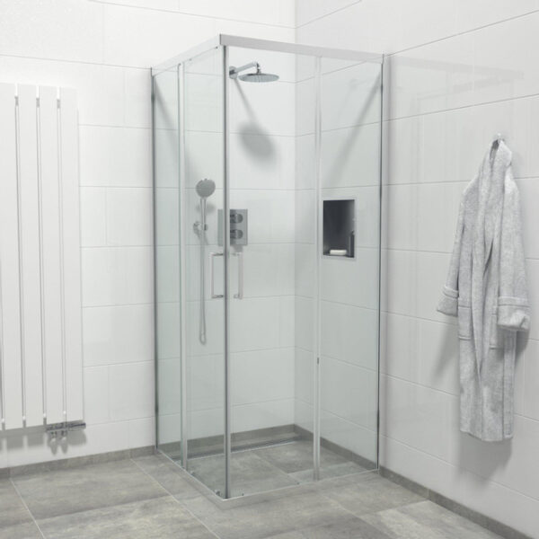 Saniclass Boutry Quick Fit Douchecabine - vierkant - 90x90x195cm - hoekinstap - 2 Schuifdeur - anti kalk - chroom SAQ1142-90