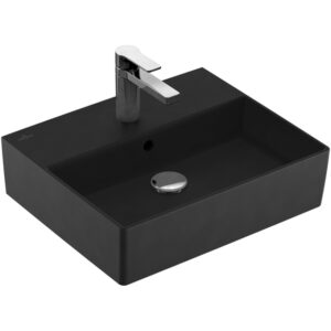 Villeroy & Boch Memento 2.0 wastafel voor handdoekhouders 50x42cm met overloop 1 kraangat ceramic+ ebony 4A2250S5 4A2250S5