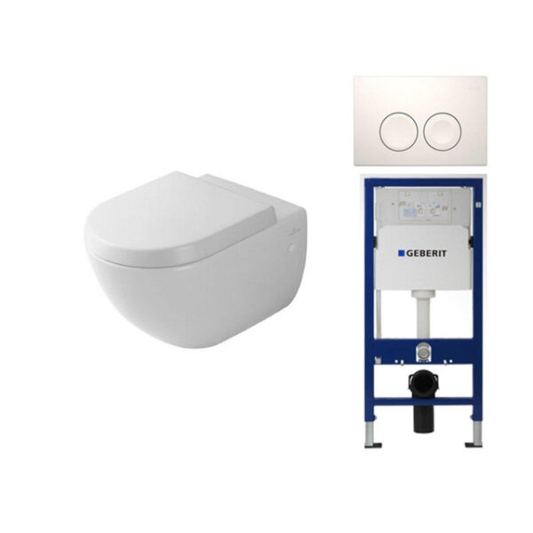 Villeroy & Boch Subway 1.0 met basic zitting UP100 reservoir en Delta 25 bedieningsplaat wit 0123116/SW730486/0701174/0123400/