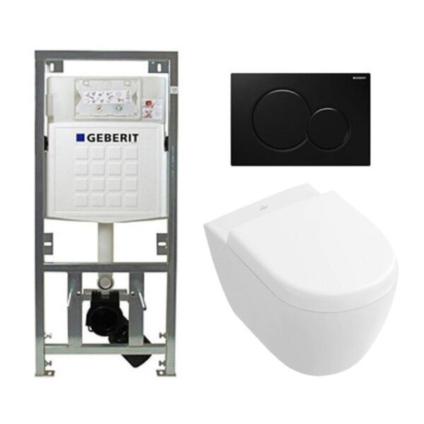 Villeroy Boch Subway 2.0 compact DirectFlush Toiletset - Geberit reservoir - bedieningsplaat zwart - softclose - quickrelease - wit 0701131/1024232/0700524/1025456/