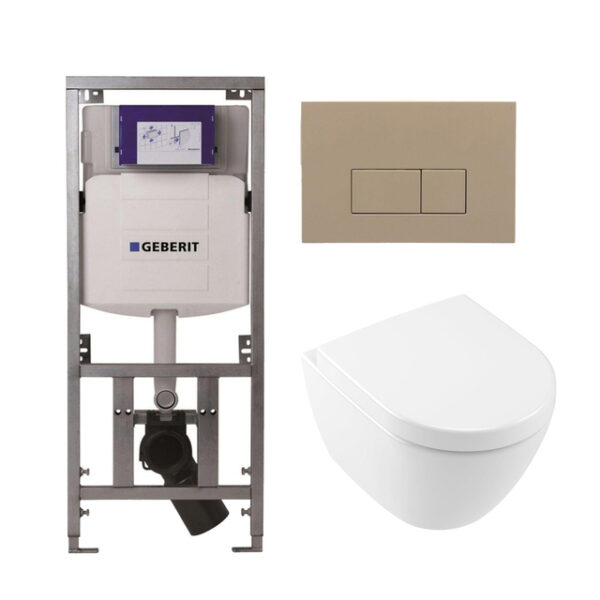 Villeroy & Boch Subway 2.0 compact DirectFlush Toiletset - Geberit reservoir - softclose - quickrelease - bedieningsplaat bedieningsplaat taupe - rechthoekige knoppen - wit 0701131/1024232/SW1102379/1025456/