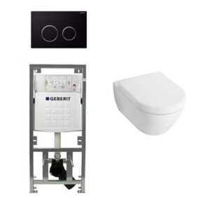 Villeroy & Boch Subway 2.0 Compact met zitting toiletset met geberit inbouwreservoir en sigma20 drukplaat zwart 0701131/1024233/1025456/sw53746/