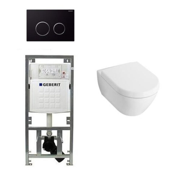 Villeroy & Boch Subway 2.0 Compact met zitting toiletset met geberit inbouwreservoir en sigma20 drukplaat zwart 0701131/1024233/1025456/sw53746/