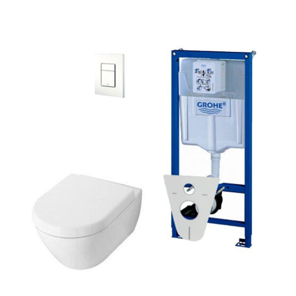 Villeroy & Boch Subway 2.0 DirectFlush ceramic+ toiletset met Grohe reservoir en bedieningsplaat wit 0720003/0729205/0124070/ga26033/