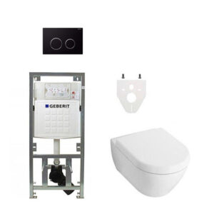 Villeroy Boch Subway 2.0 DirectFlush Toiletset - geberit reservoir - softclose - bedieningsplaat sigma20 - zwart 0701131/0124060/ga26028/sw53746/