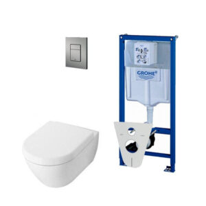 Villeroy Boch Subway 2.0 DirectFlush Toiletset - grohe reservoir - bedieningsplaat - mat chroom 0720002/0729205/0124070/ga26028/